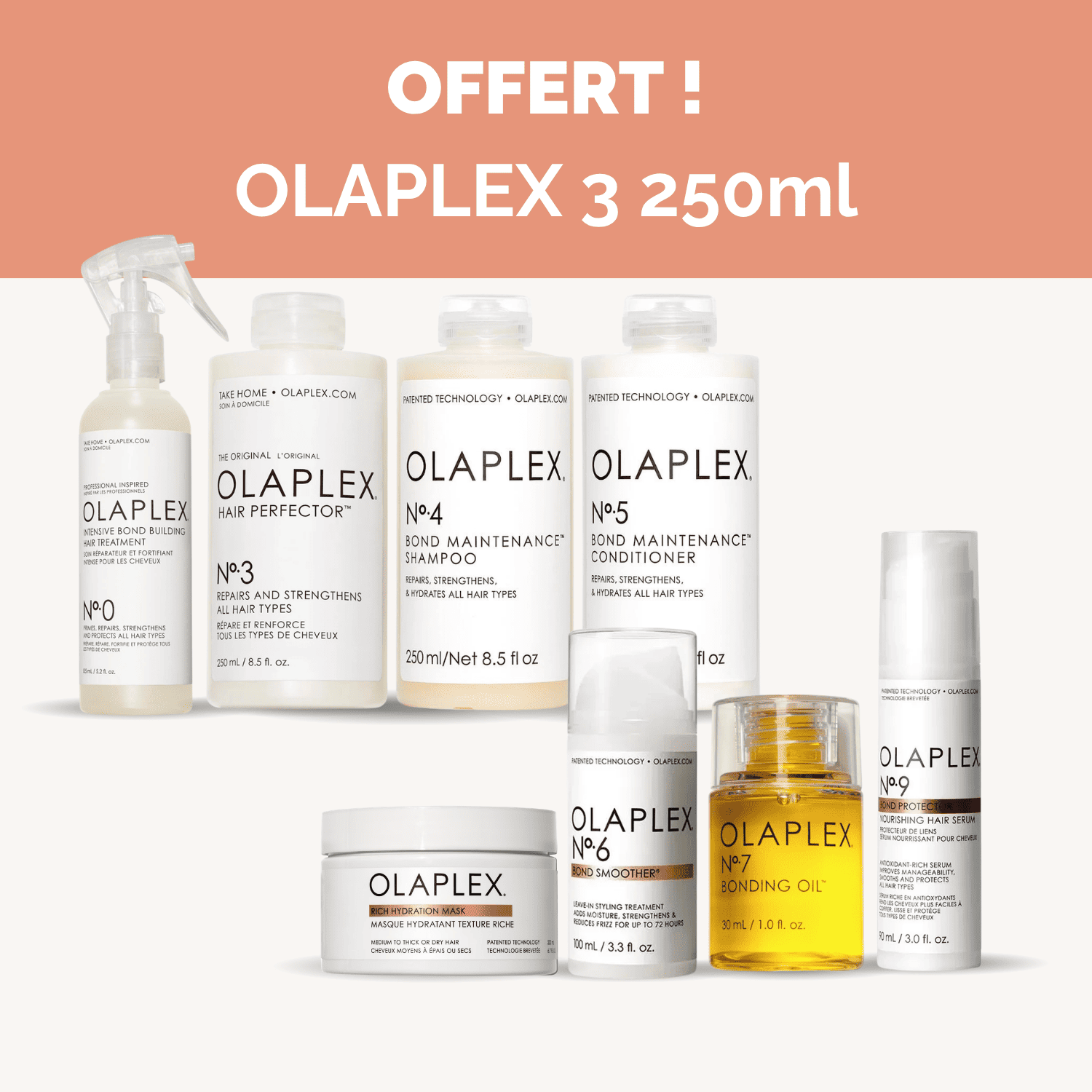 Gamme Complète Olaplex + Hair Perfector 3 (250ml) OFFERT